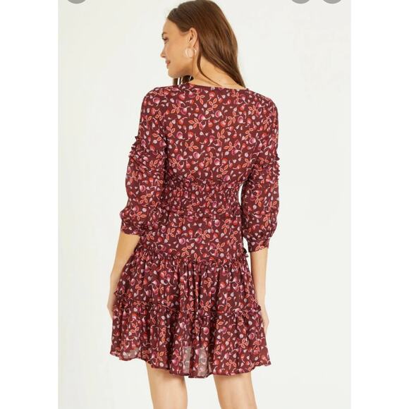 Dear John Floral Marie Mulburry Scallop dress Layered With gathered waist - Picture 3 of 12